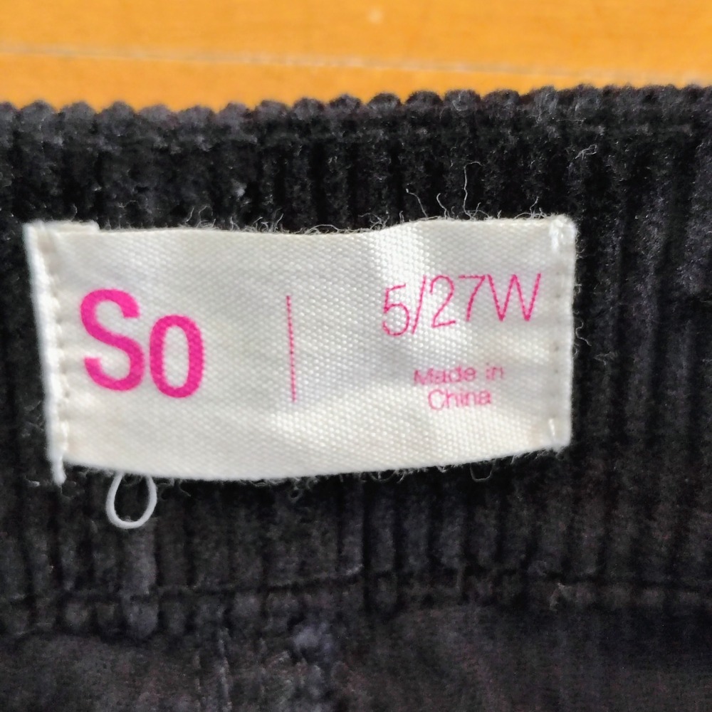SO Black Corduroy Full Zip Mini Skirt Size 5 27W Retro Ring Pull 5-Pocket goth - Picture 4 of 6